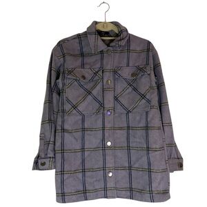 Lulu's Women's Navy Plaid Shirt Jacket Shacket
